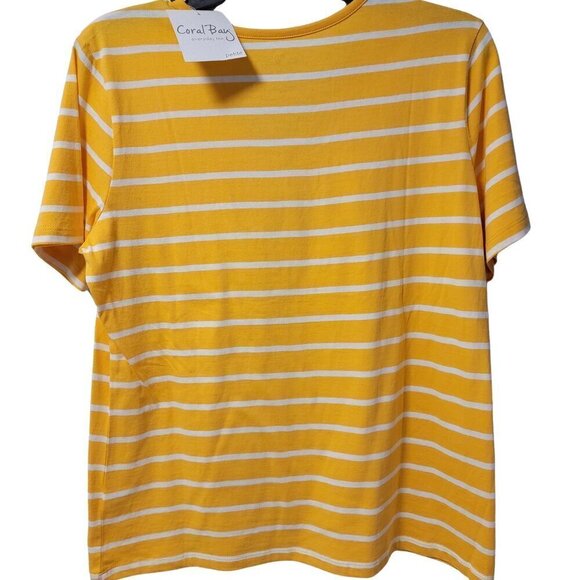 ❤️ Coral Bay Yellow Stripe Short Sleeve Petite Large Tee Tunic Top NWT❤️ - Picture 2 of 9